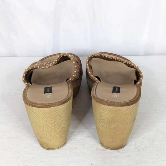 Vintage Xhilaration Y2K Chunky Leather Floral Faux Wood Slide Mules Sandals - Picture 4 of 9